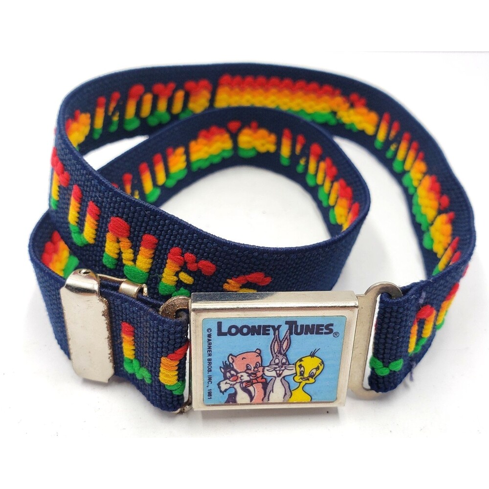 Vintage 1981 Warner Bros Looney Tunes Kids Belt Magnetic Buckle Rainbow Elastic
